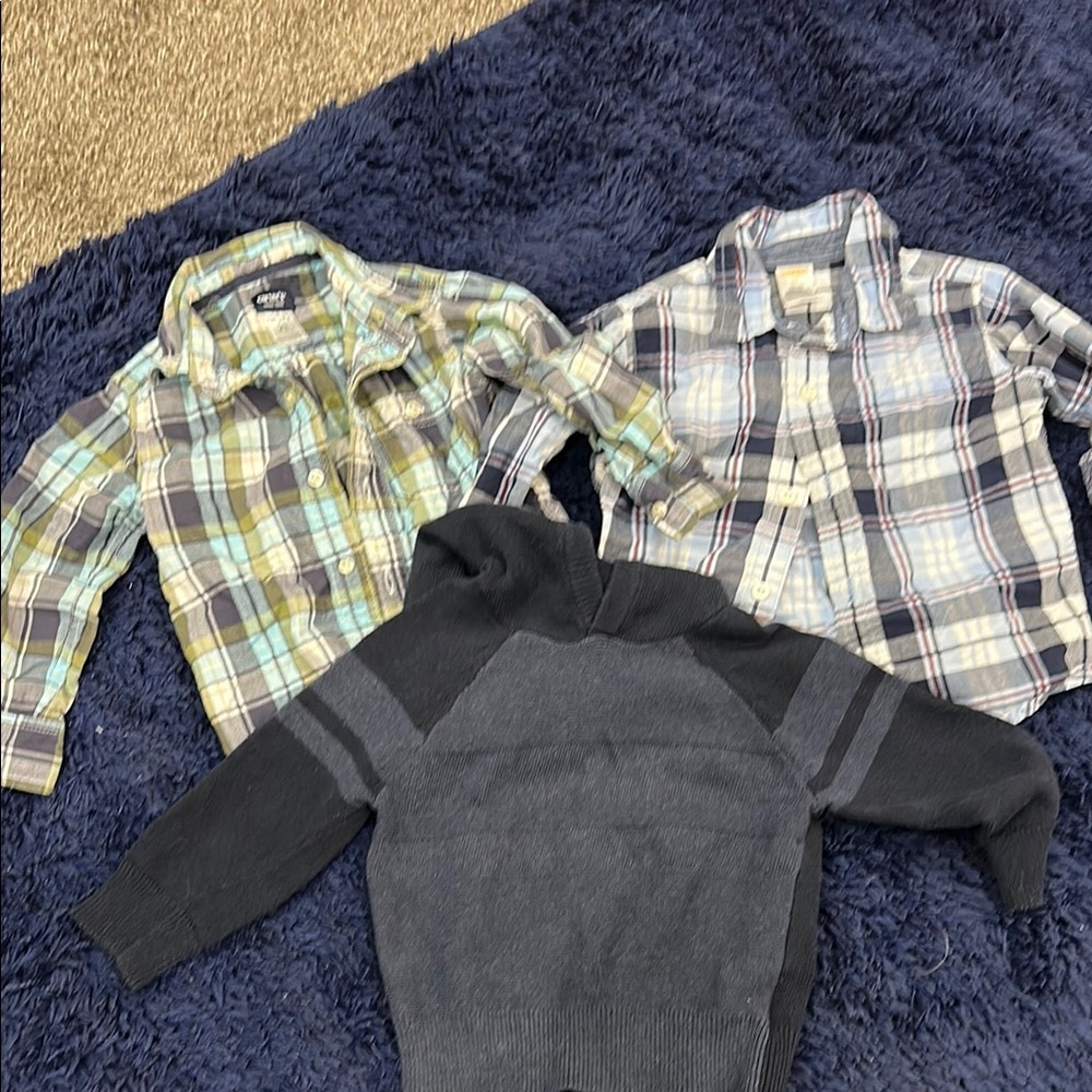 Carter's Blue and Green Plaid Shirts with Gray Sweater